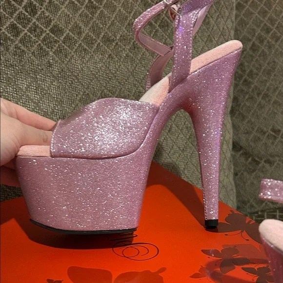 Pleaser size 10 NIB Pink Glitter Platform heels - Picture 9 of 13